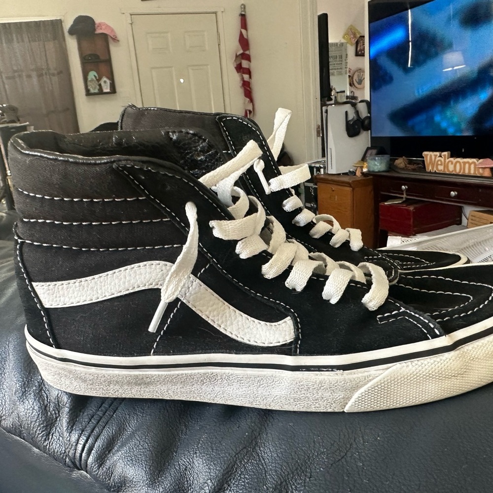 Vans Black and White High-Top Sneakers with Signature Stripe